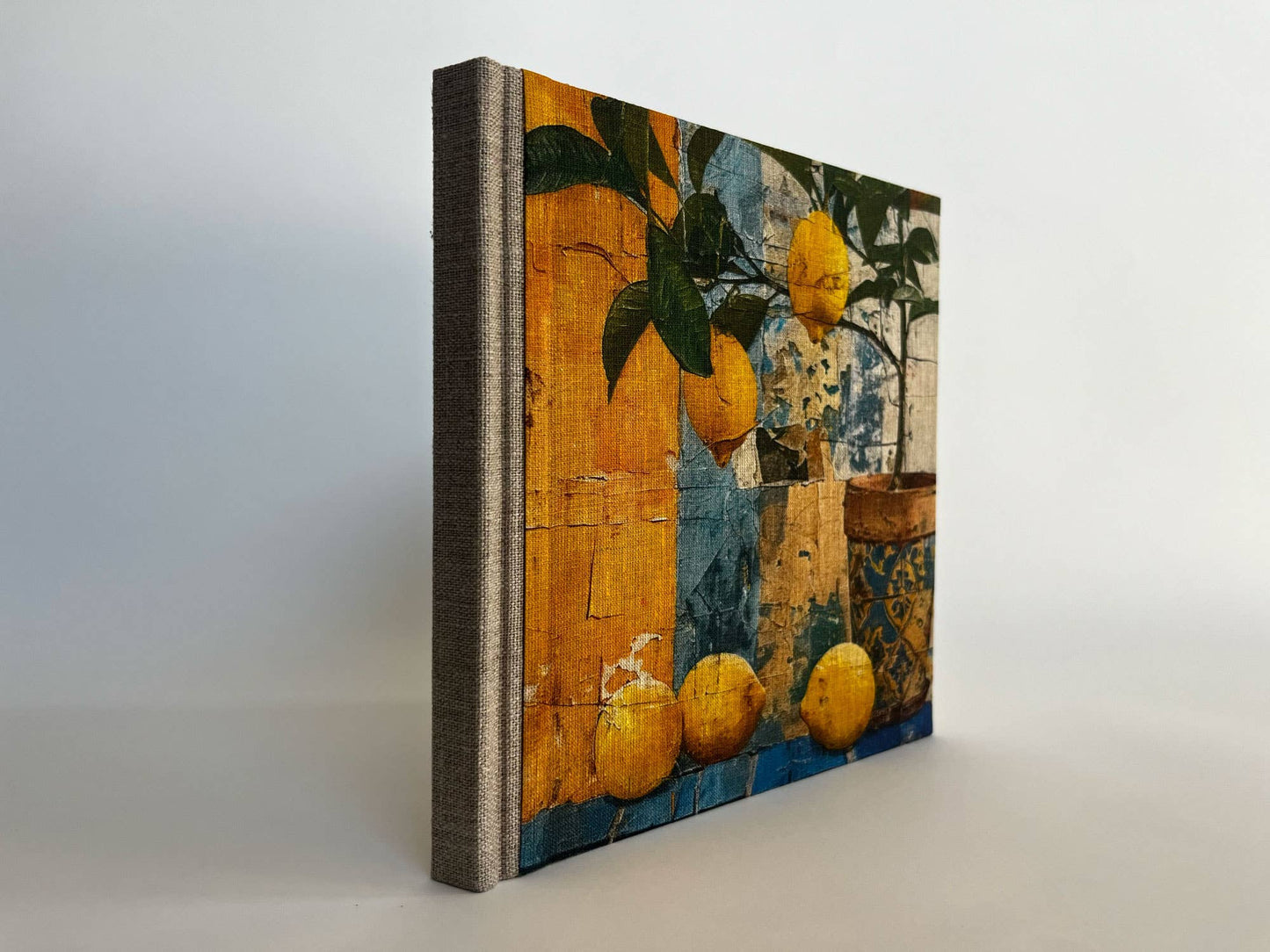 "Mediterranean Lemons" Handmade Linen Hardcover Notebook 