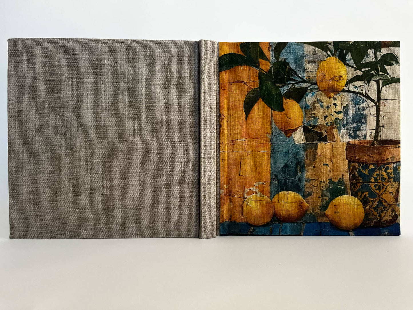 "Mediterranean Lemons" Handmade Linen Hardcover Notebook 