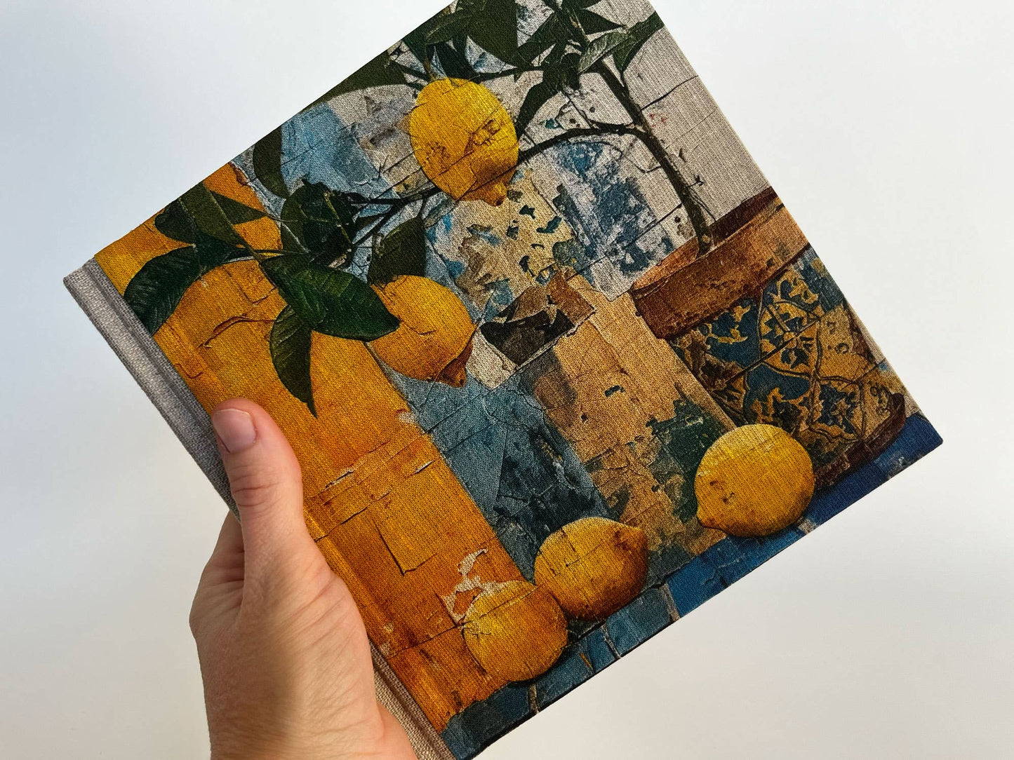"Mediterranean Lemons" Handmade Linen Hardcover Notebook 