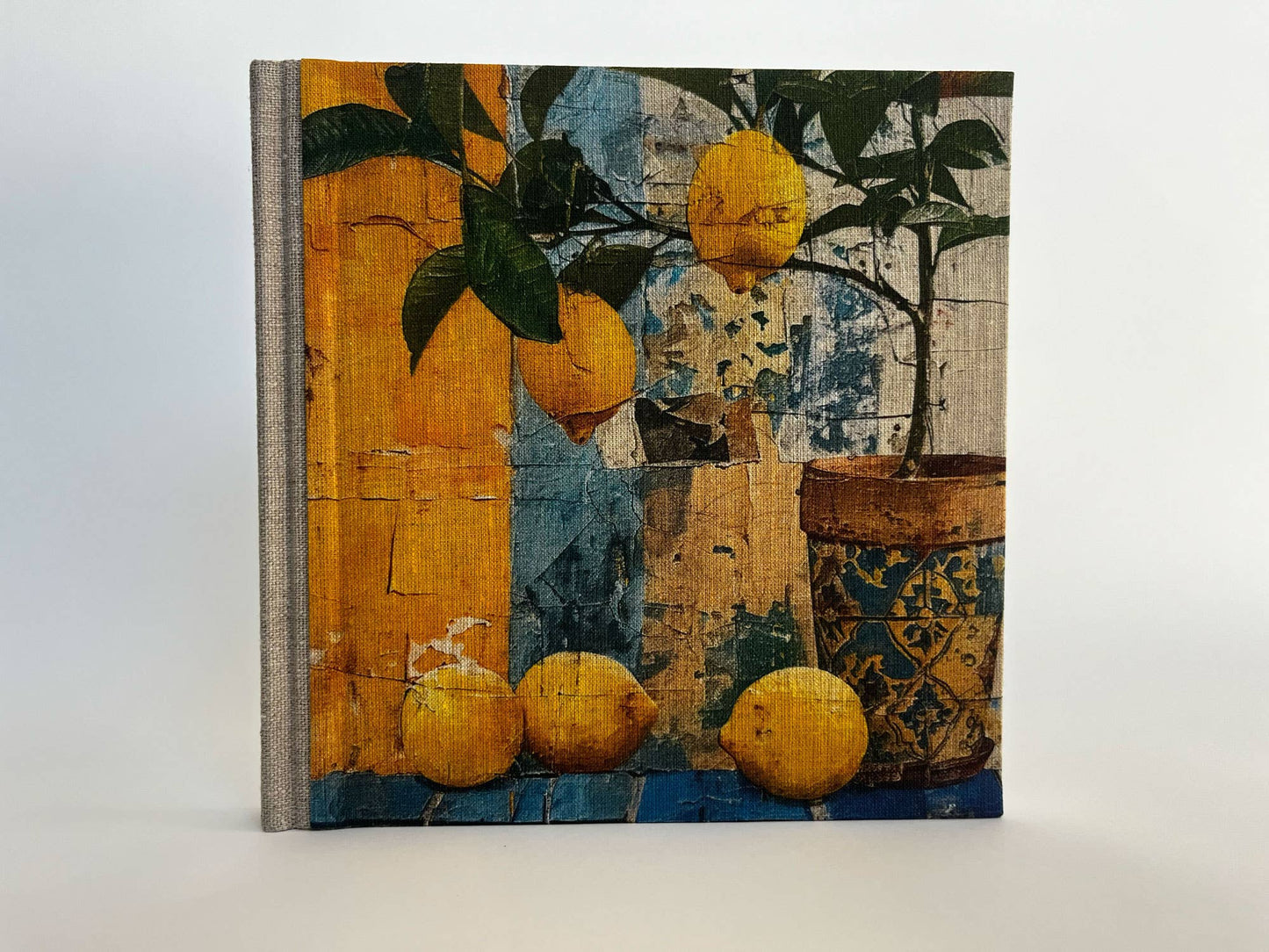 "Mediterranean Lemons" Handmade Linen Hardcover Notebook 